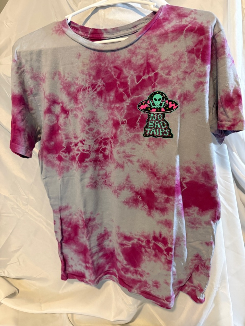 Men’s Killer Acid Tie-Dye Short Sleeve Tee - Pink & Gray with Alien Patch